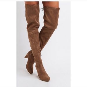 Charlotte Russe Amaya Thigh High Taupe Heeled Boots brand new in box Size 10